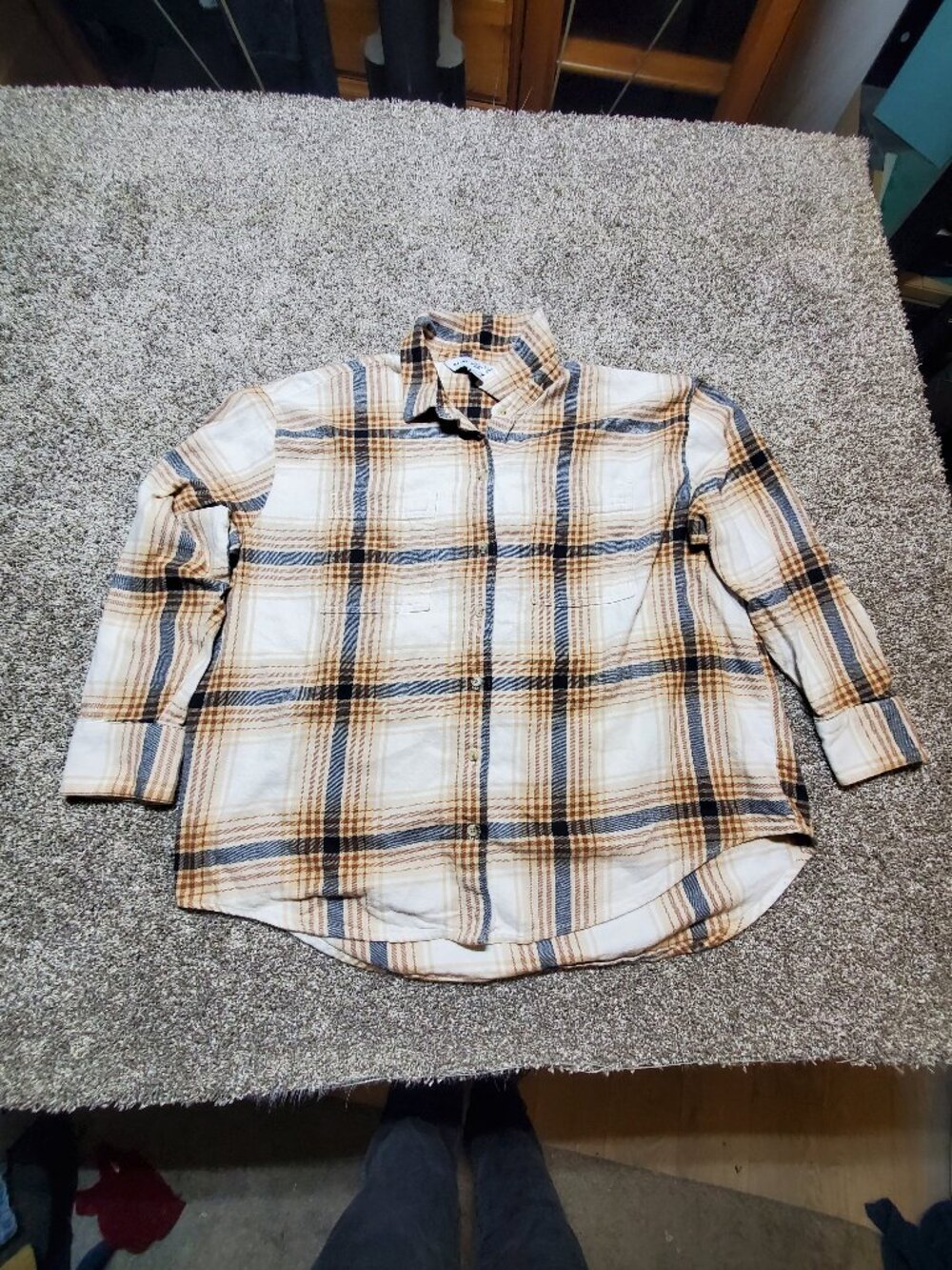 Women's Old Navy Boyfriend Shirt Plaid Flannel 100% Cotton Button Down XL Size